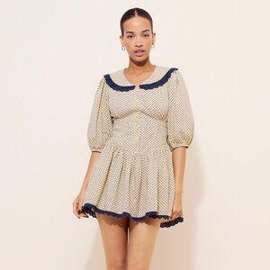 Free People Need to Know Mini Dress, Cream and Navy Paisley, Size 4